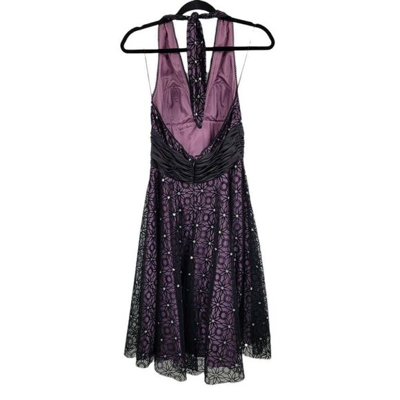 90's Formal Dress 6 Spiderweb Halter Fit & Flare Purple Black Gothic Fairy Witch - Picture 6 of 12